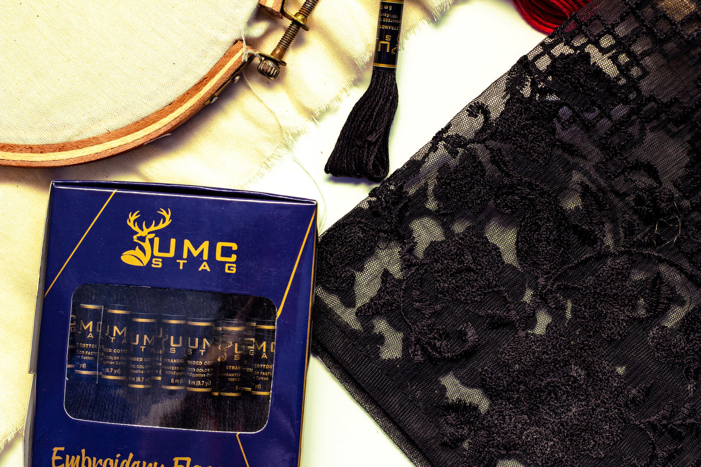 UMC STAG 24 Pieces Black Colour Premium Embroidery Thread | 100% Egyptian Cotton Skeins | Cross Stitch Embroidery Floss | OEKO TEX Stranded Cotton |