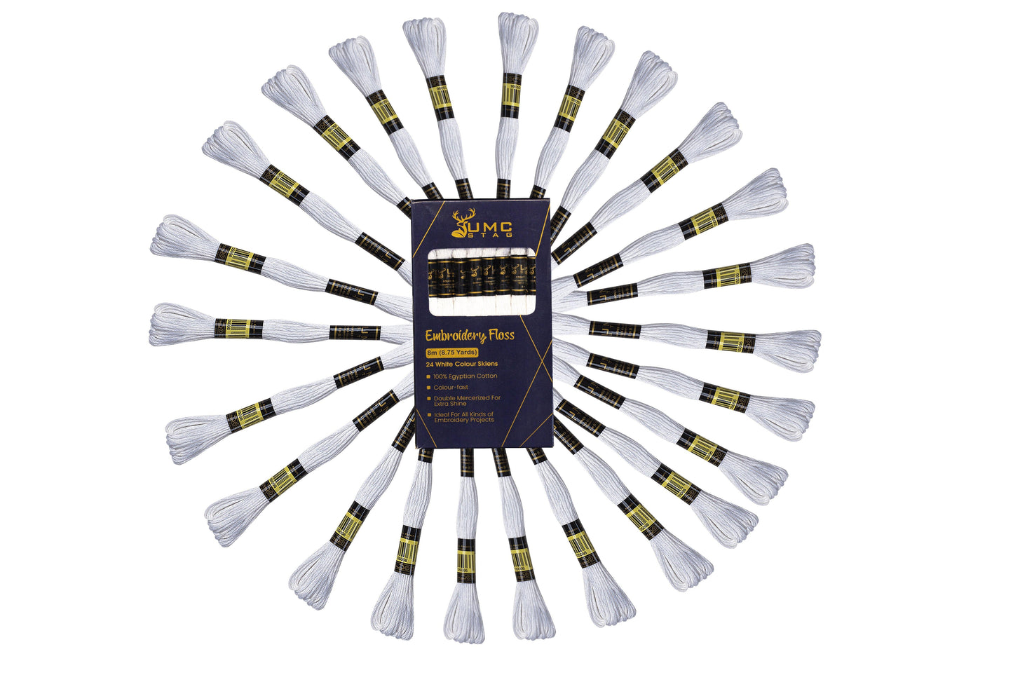 UMC STAG 24 Pieces White Colour Premium Embroidery Thread | 100% Egyptian Cotton Premium Skeins | Cross Stitch Embroidery Floss | Oeko TEX Certified Stranded Cotton | Ideal for Arts & Crafts - UMC STAG