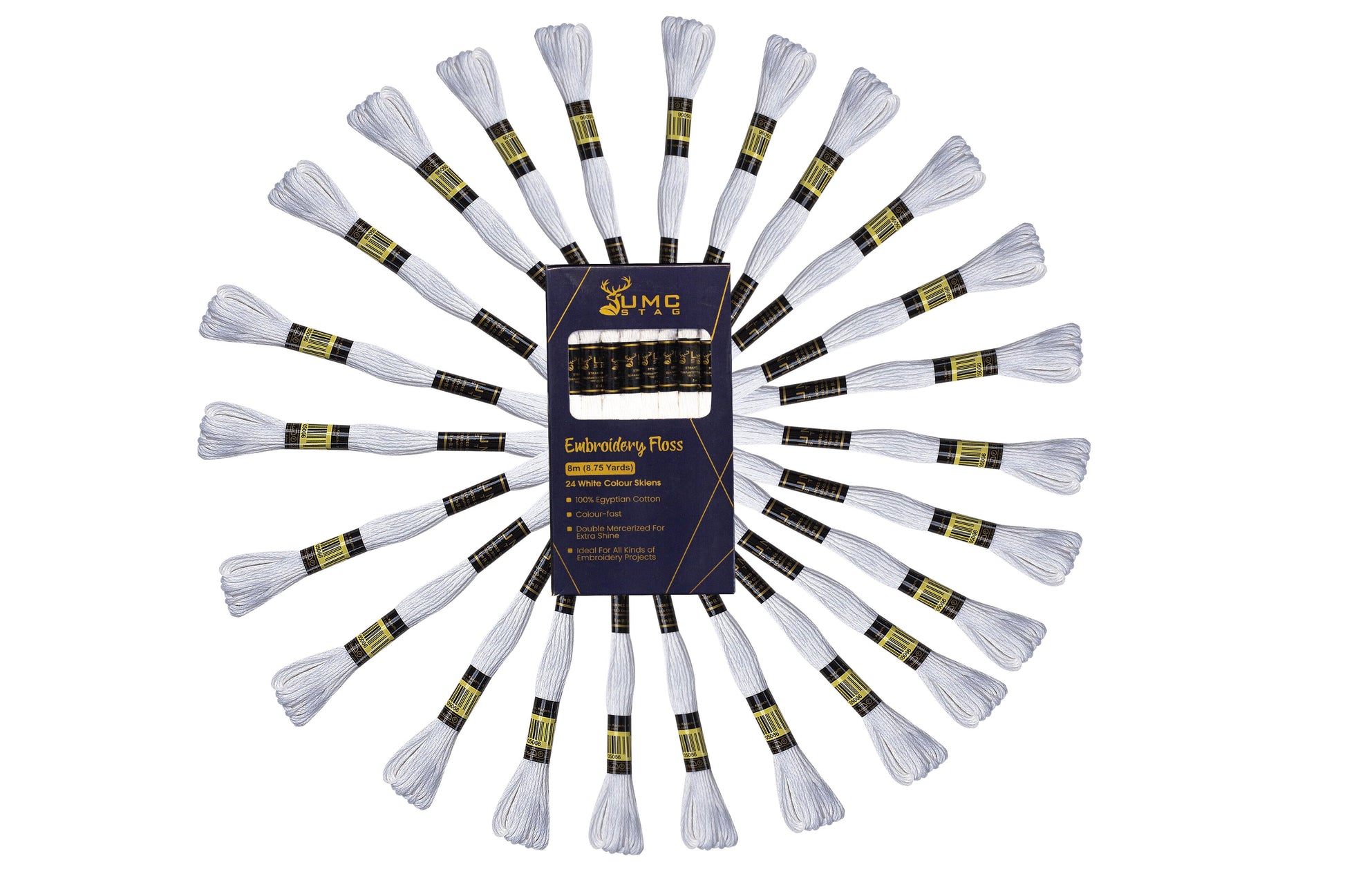UMC STAG 24 Pieces White Colour Premium Embroidery Thread | 100% Egyptian Cotton Premium Skeins | Cross Stitch Embroidery Floss | Oeko TEX Certified Stranded Cotton | Ideal for Arts & Crafts - UMC STAG