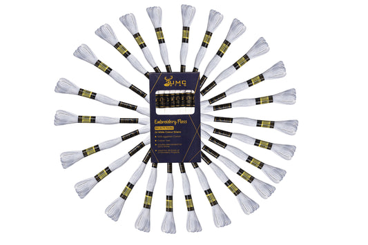 UMC STAG 24 Pieces White Colour Premium Embroidery Thread | 100% Egyptian Cotton Premium Skeins | Cross Stitch Embroidery Floss | Oeko TEX Certified Stranded Cotton | Ideal for Arts & Crafts - UMC STAG