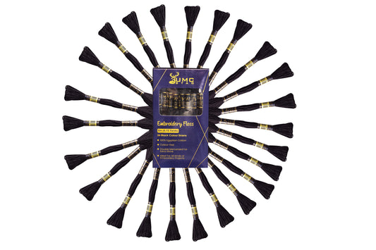 UMC STAG 24 Pieces Black Colour Premium Embroidery Thread | 100% Egyptian Cotton Premium Skeins | Cross Stitch Embroidery Floss | Oeko TEX Certified Stranded Cotton | Perfect for Arts & Crafts - UMC STAG