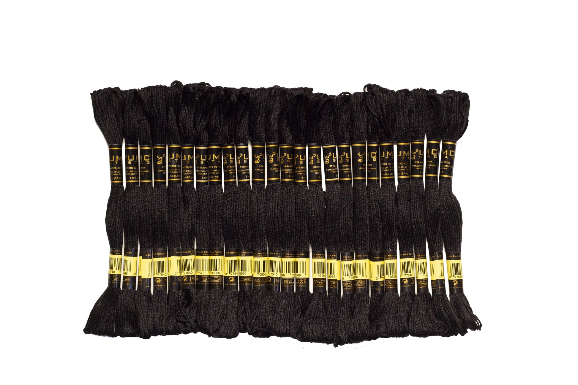 UMC STAG 24 Pieces Black Colour Premium Embroidery Thread | 100% Egyptian Cotton Premium Skeins | Cross Stitch Embroidery Floss | Oeko TEX Certified Stranded Cotton | Perfect for Arts & Crafts - UMC STAG