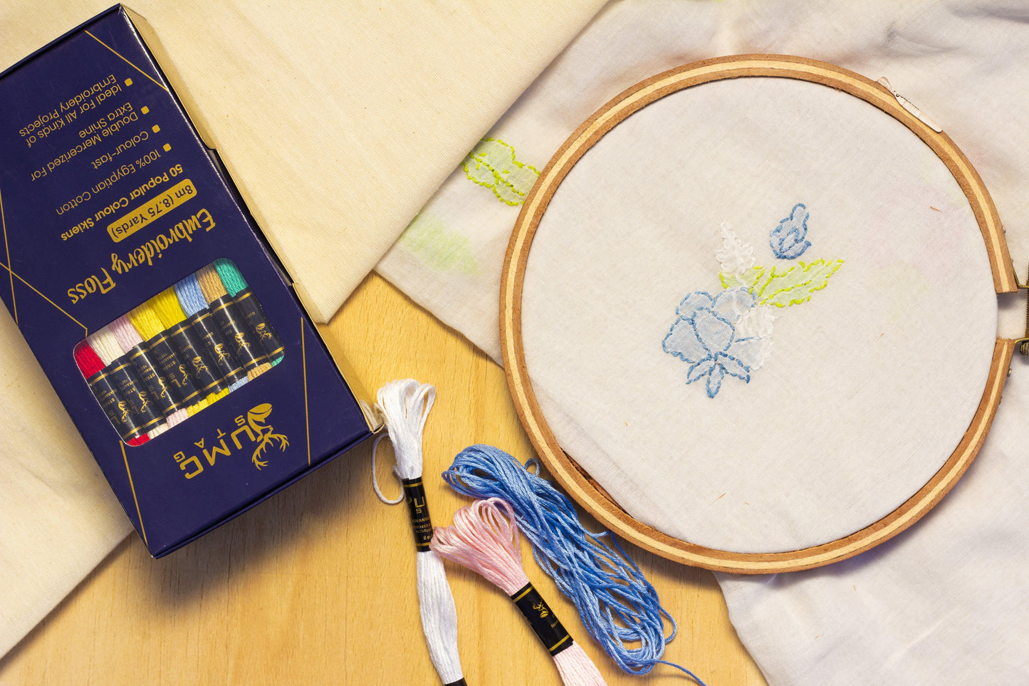 UMC STAG Pack of 50 Popular Colours Premium Embroidery Thread | 100% Egyptian Cotton Premium Skeins | Cross Stitch Embroidery Floss | Oeko TEX Certified Stranded Cotton | Ideal for Arts & Crafts - UMC STAG